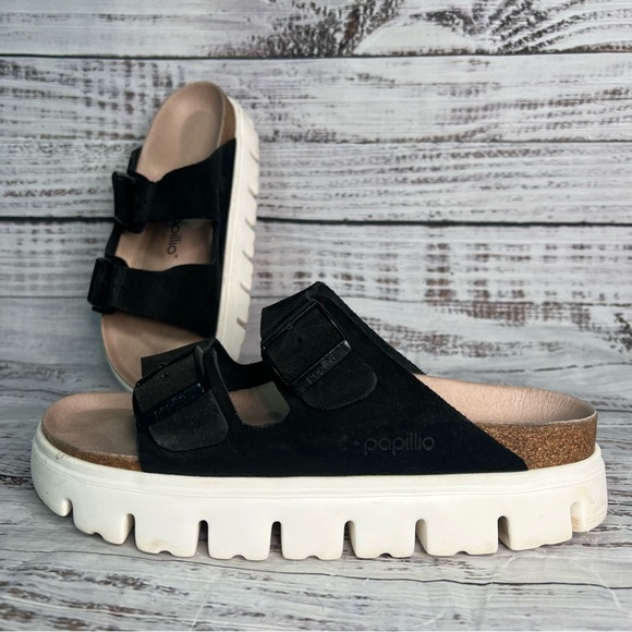 Birkenstock Papillio Arizona Platform Suede Leather Chunky Suede Black Size 41 - Picture 10 of 10